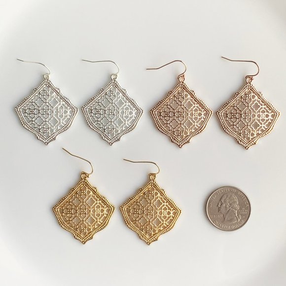 NEW Rhombus Filigree Earrings (rose gold) - Picture 6 of 7